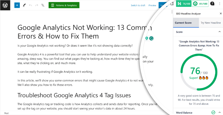 MonsterInsights 2025 年评测：它是最好的 Google Analytics 插件吗？ MonsterInsights-seo-headline-analyzer20251118_ -30