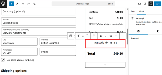 如何在 WordPress 的结账页面添加信任徽章（并提升销量） add-shortcode-within-the-checkout-block20251109_ -17