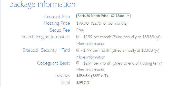 如何从任何CMS或网站迁移到WordPress（分步指南） bluehost-package-information20251123_ -7