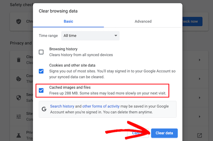 如何清除 WordPress 缓存（分步指南） clear-browsing-data20251107_ -4