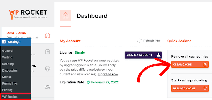 如何清除 WordPress 缓存（分步指南） clear-wprocket-cache20251107_ -5