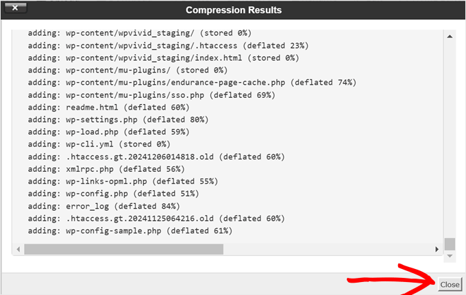 如何备份 WordPress 多站点（使用插件和不使用插件） compression-results-public-html20251120_ -7