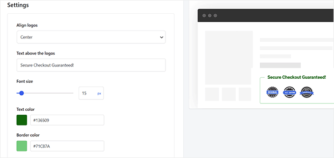 如何在 WordPress 的结账页面添加信任徽章（并提升销量） customize-text-above-badges-in-merchant20251109_ -21
