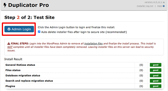 如何将 WordPress 迁移到新的主机或服务器而无需停机 duplicator-migration-finished20251108_ -18
