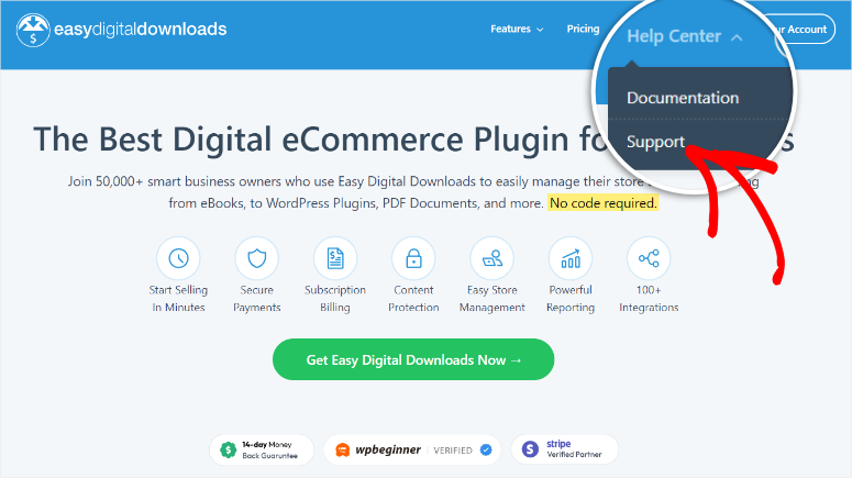 Easy Digital下载评测——这是最好的数字电商插件吗？ edd-support-homepage20251119_ -7