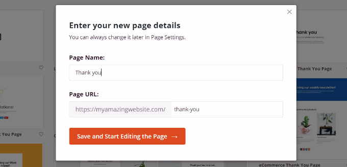如何在 WordPress 中创建感谢页面 enter-a-name-for-your-thank-you-page20251114_ -5
