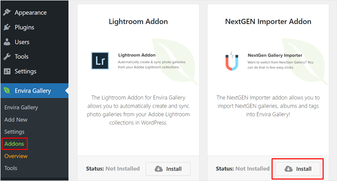 如何在 WordPress 中将 NextGEN Gallery 切换到 Envira Gallery envira-addon-nextgen-min20251120_ -2