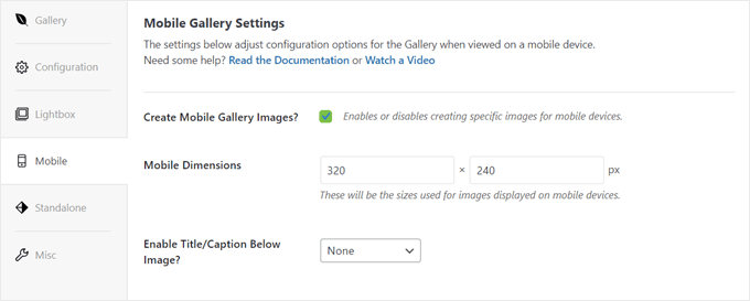 如何在 WordPress 中将 NextGEN Gallery 切换到 Envira Gallery envira-mobile-gallery-settings-min20251120_ -12
