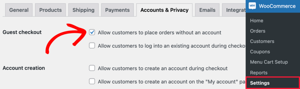 如何在 WooCommerce 中创建更快捷的结账流程（9 个专家技巧） guest-checkout-settings-1024x30420251109_-1 -8