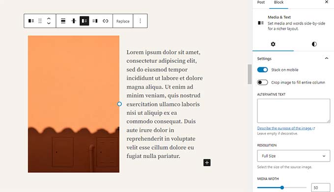 如何使用 WordPress 区块编辑器（Gutenberg 教程） media-text-block20251114_ -25