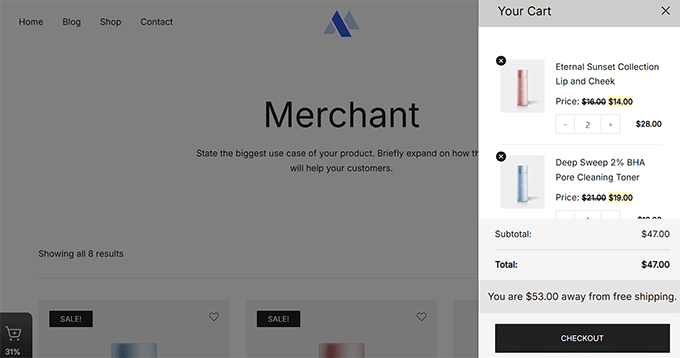 如何在 WooCommerce 中创建更快捷的结账流程（9 个专家技巧） merchant-sliding-cart20251109_-1 -9