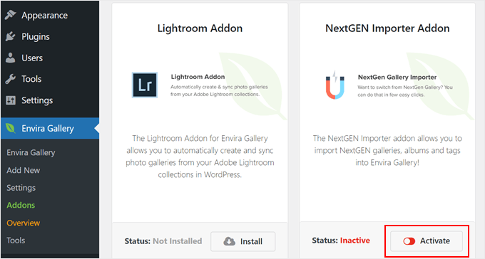 如何在 WordPress 中将 NextGEN Gallery 切换到 Envira Gallery nextgen-importer-activate-min20251120_ -3