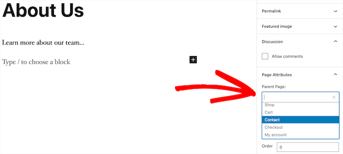 WordPress中的文章和页面有什么区别？ page-editor-set-parent-page20251114_ -8