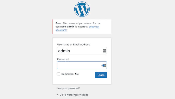 63 个最常见的 WordPress 错误及解决方法 password-incorrect-wordpress20251114_ -11