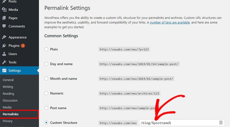 如何将您的网站从 Weebly 迁移到 WordPress permalinkssettings20251123_ -12