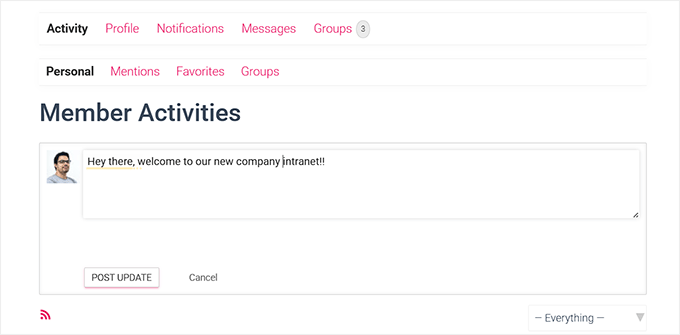 我试用了 5 款最佳 WordPress 社区插件（这样你就不用自己试了） post-a-message-on-the-activity-page-in-buddypress20251107_ -9