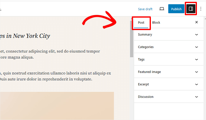 如何使用 WordPress 区块编辑器（Gutenberg 教程） post-page-settings-block-editor20251114_ -16