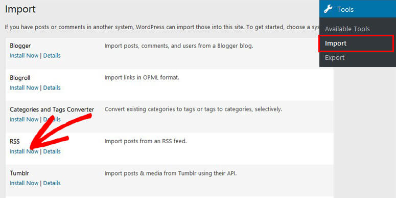 如何从 Wix 切换到 WordPress（分步指南） rssimporter20251123_ -11