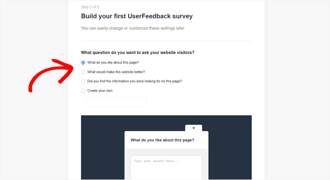 如何在 WordPress 中创建调查问卷（使用 Beautiful Reports） userfeedback-choose-question-for-your-first-survey20251114_ -30