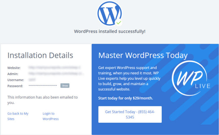 如何将 GoDaddy 网站构建器网站迁移到 WordPress wordpress-installation-successful20251123_-3 -13
