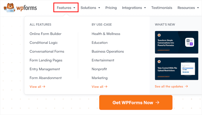 如何提升 WordPress 用户体验（13 个实用技巧） wpforms-features-dropdown20251109_ -11