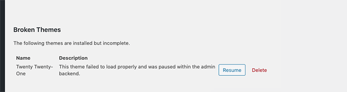 如何修复 WordPress 中的严重错误（分步指南） broken-theme20251201_ -12