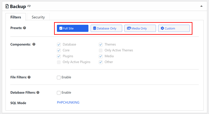 如何备份您的 WordPress 网站（终极指南） duplicator-database-presets-min20251201_ -7