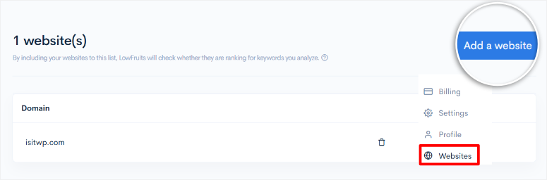 LowFruits评测：功能强大的关键词研究工具SEO工具 lowfruits-add-website20251201_ -9