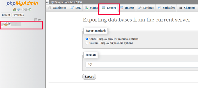 如何手动备份 WordPress 数据库（分步指南） phpmyadmin-select-export-database20251201_ -8
