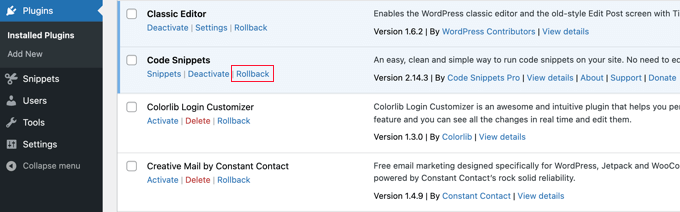 WordPress 更新导致网站崩溃？这里有一个 5 分钟回滚方案 rollbackpluginsrollbacklink20251201_ -7