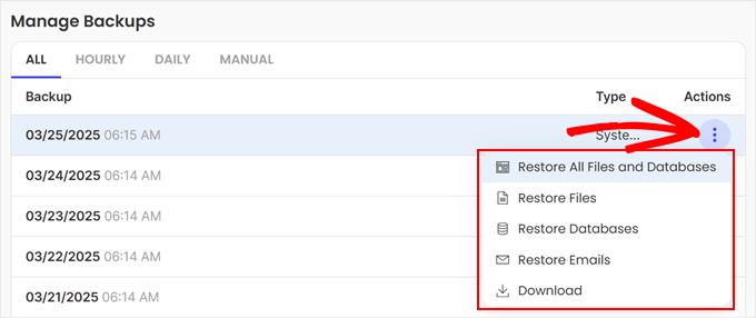 如何备份您的 WordPress 网站（终极指南） siteground-restore-min20251201_ -28