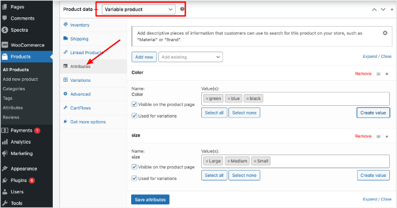 2025 年 WooCommerce SEO：如何大规模管理商店产品属性 woocommerce-adding-attributes20251201_ -2